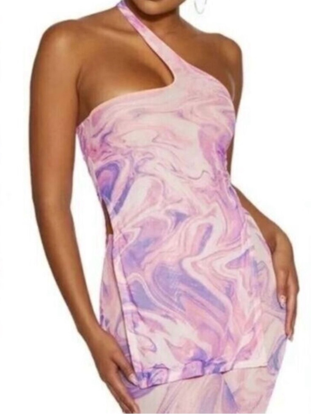 Naked Wardrobe Mesh Cold Shoulder Marble Tank